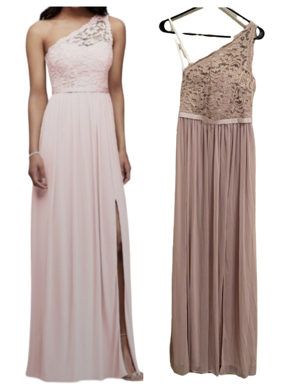 David's Bridal F17063 Cameo One Shoulder Lace Mesh Bridesmaid Maxi Dress 4 NWT